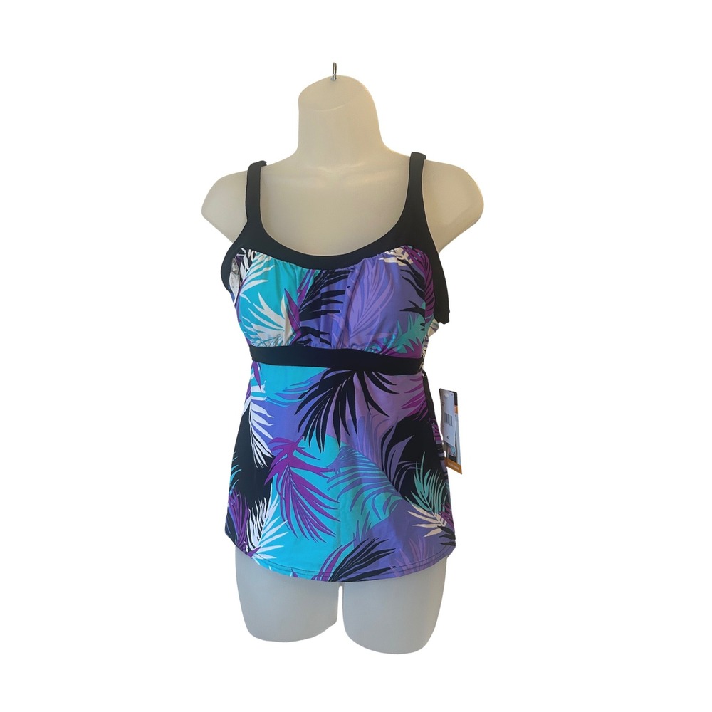 AquaSport Womens Peasant Tankini Top Swimsuit UPF‎ 30 Protection Iris Floral